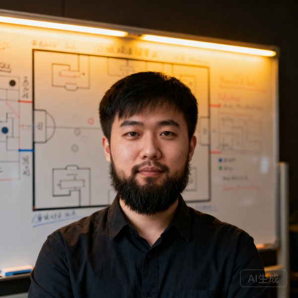 雷竞技内容总监张昊头像，前英雄联盟职业战队战术教练，留有修剪整齐的络腮胡，背景为战术分析白板